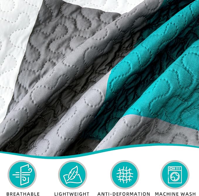 Tyrot 3 Piece Teal/Turquoise Quilt Set California King Size Black Grey - Image 6