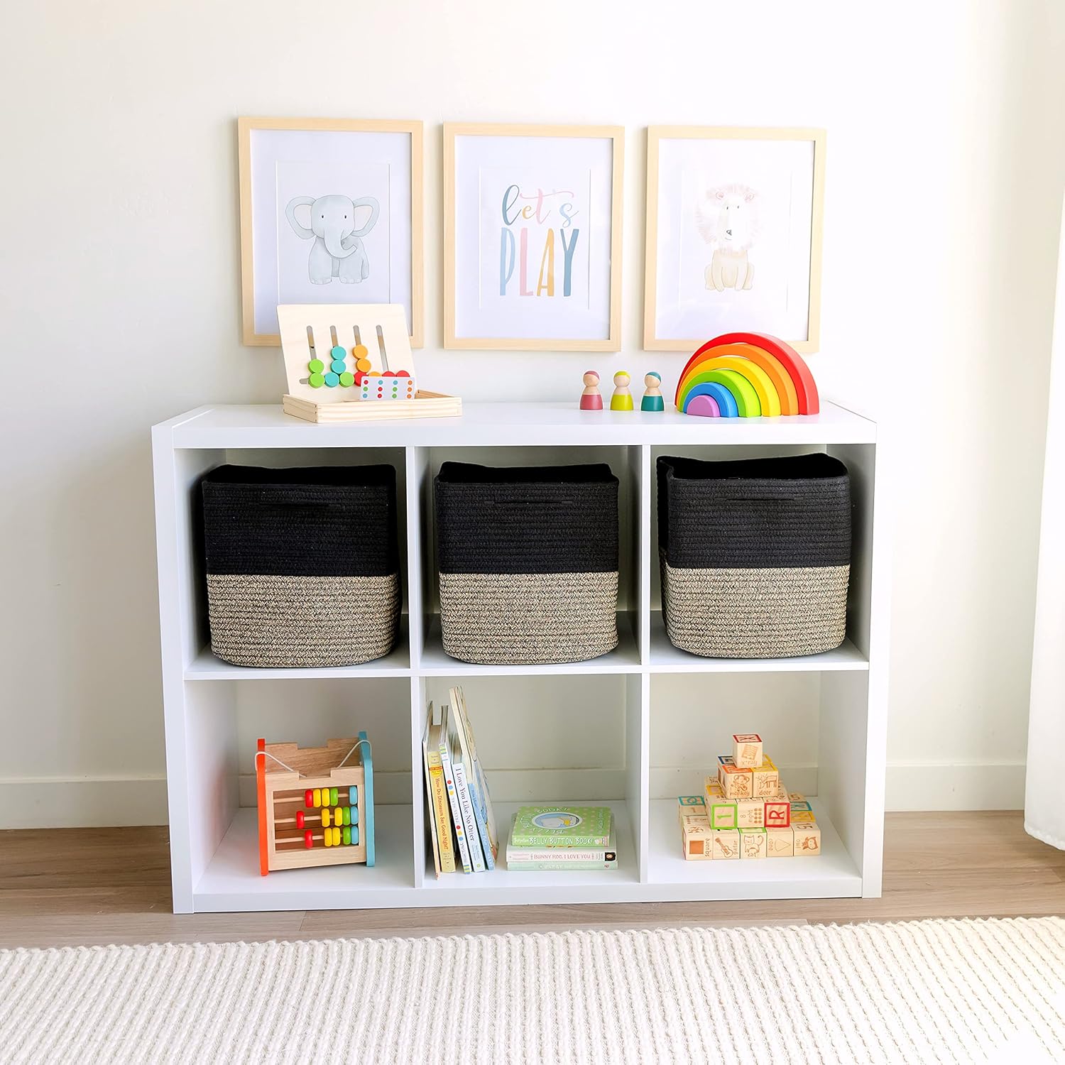 NaturalCozy Storage Cubes 11 Inch Cotton Rope Woven Baskets for Organizing, 3-Pack | Cube Storage Bin | Square Storage Baskets for Shelves Organizer, Classroom, Kids Toy Bins, Closet, Baby Nursery