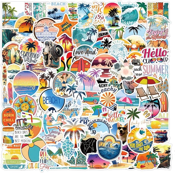 120PCS Hawaii Themed Stickers for Water Bottles, Summer Beach Scene Sticker by Unknown