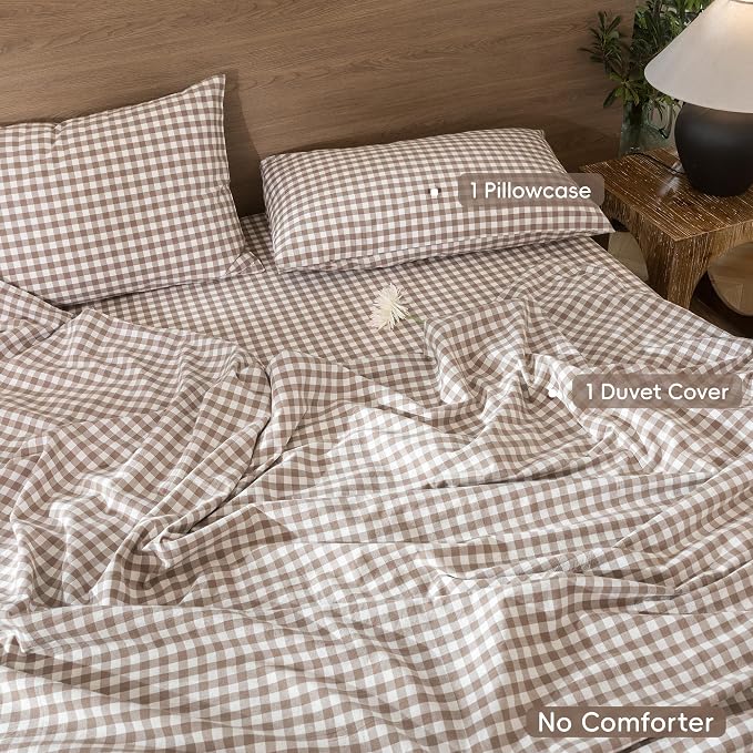 MooMee Gingham Duvet Cover Set 100% Washed Cotton Linen Like Textured - Image 2