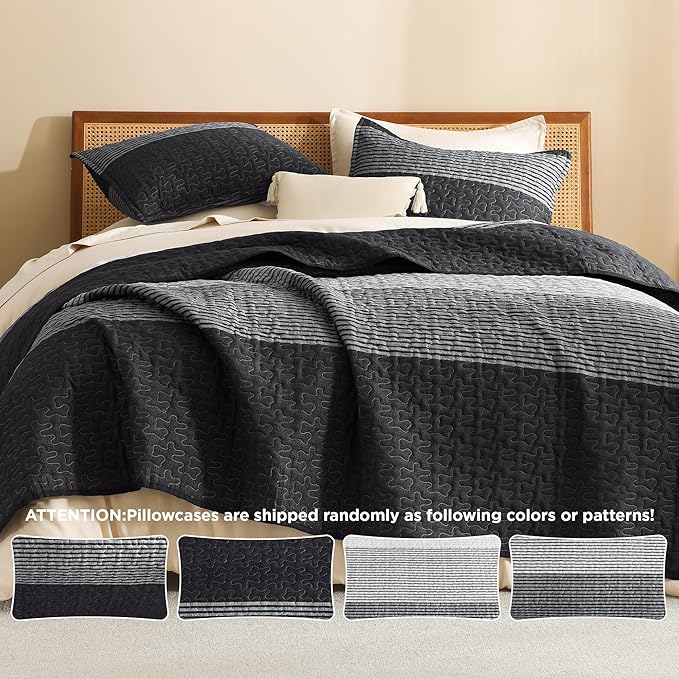Litanika Twin Quilt Set Black, 68x86 Stripe Bedspread Coverlet 2 Pieces - Image 5
