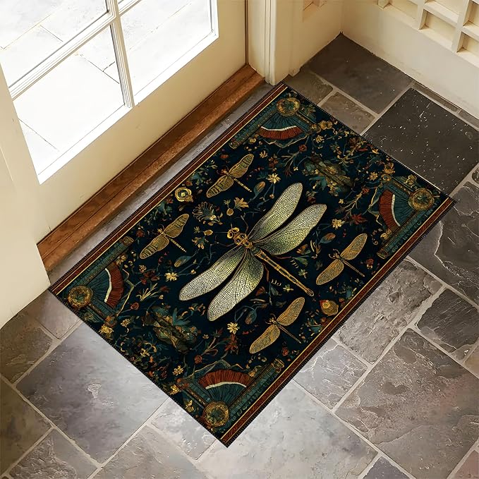 Dragonfly Floral Faux Cashmere Non-Slip Rug 15.7x23.6 Inches, Washable Low Pile - Image 7