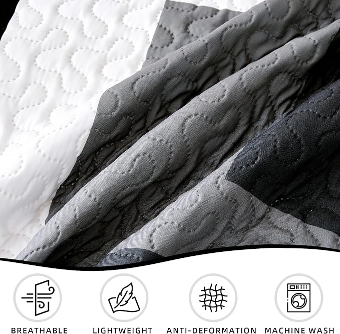Tyrot 2 Piece Black Grey Quilt Set Twin Size Black White Gray Geometric - Image 6