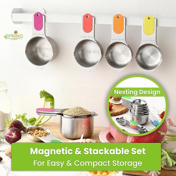 Spring Chef Magnetic Measuring Cups & Spoons Set of 15, Neon | Stackable - Image 6