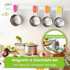 Spring Chef Magnetic Measuring Cups & Spoons Set of 15, Neon | Stackable - Image 6