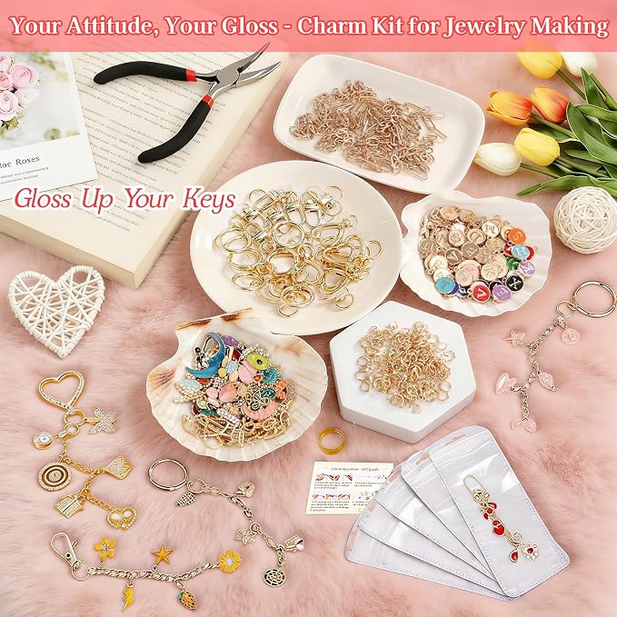 Lemosyu 563Pcs Lip Gloss Keychain Making Kit, DIY Craft Bag Charm Kit - Image 3