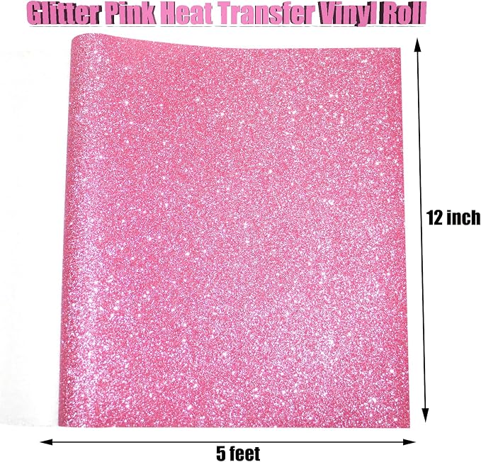 Glitter Pink Heat Transfer Vinyl Roll 12 x 5 Feet Iron on HTV - Image 3