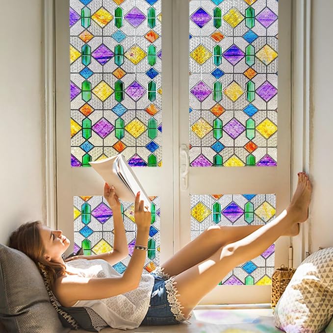 Coavas Window Privacy Film Stained Glass Window Clings Upgrade 3D Rainbow - Image 8