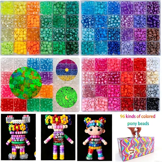 Acrylic Pony Beads Jewelry Making Kit – 96 Colors, UV Color Changing & Glow - Image 2