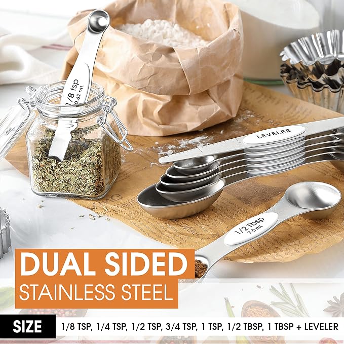 Spring Chef White Stainless Steel Magnetic Measuring Spoons Set of 8 - Image 4