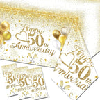 Happy 50th Anniversary Table Cloth, 50 Year Anniversary Decorations 3Pcs White by Dydamud