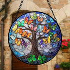 DASTOLL Stained Glass Window Hanging, Butterfly Tree Clover Sun Catchers Glass - Image 2