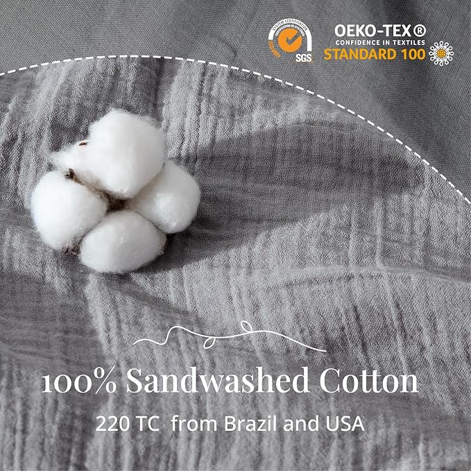 Gray Duvet Cover Queen Size, 100% Sandwashed Cotton Soft Queen Duvet Cover Set - Image 3