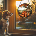 DASTOLL Stained Glass Window Hanging Fall Farm Scenery Maple Trees Pumpkin - Image 2