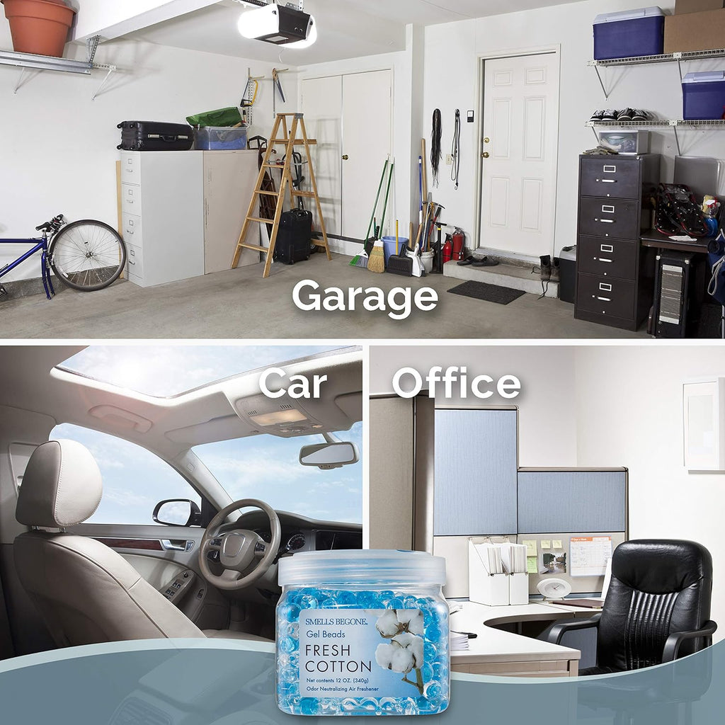 SMELLS BEGONE Odor Eliminator Gel Beads - 12 oz, Pack of 2 - Eliminates Odor in Bathrooms, Cars, Boats, RVs & Pet Areas - Air Freshener - Made with Essential Oils - Fresh Cotton Scent