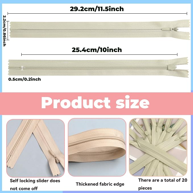 YAKA 20pcs Beige Nylon Invisible Zippers Tailor Sewing Tools Garment - Image 2