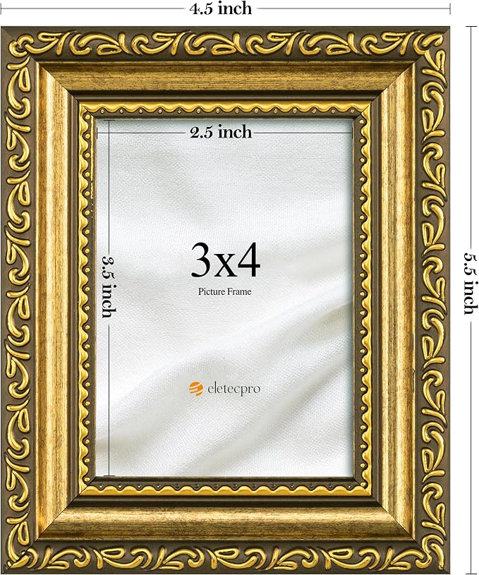 eletecpro 3x4 Vintage Picture Frame, Glass Cover, Horizontal or Vertical - Image 3