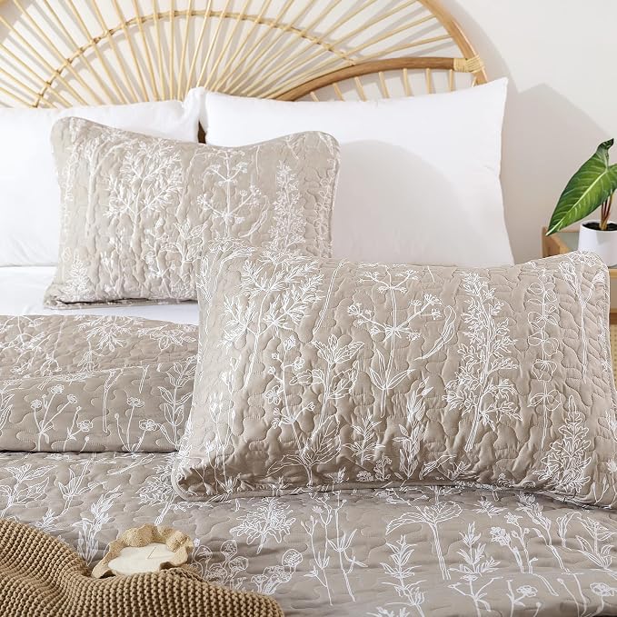 JANZAA Quilts Queen Size Oatmeal Bed Spread - Image 3