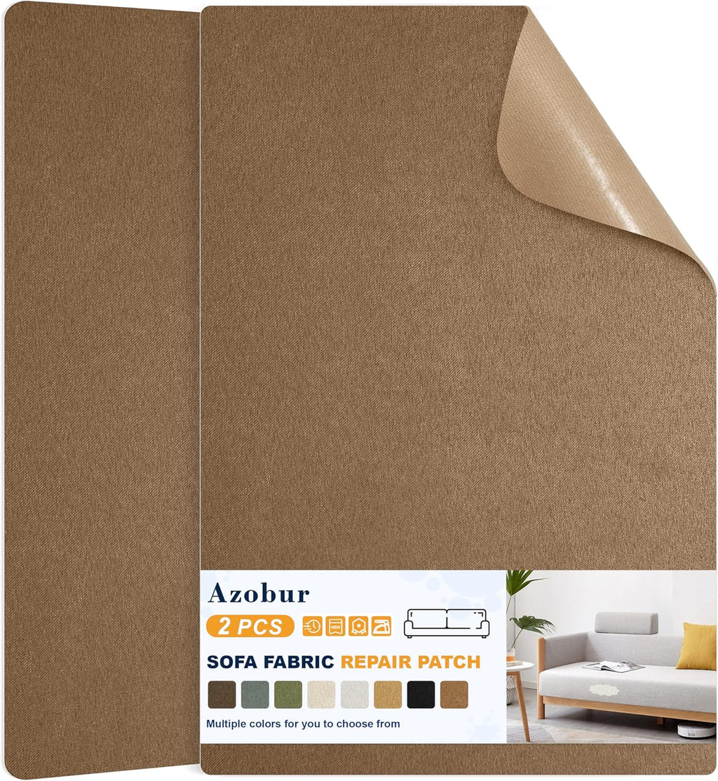 Azobur Couch Patch Repair Fabric,Microfiber Fabric, Self-Adhesive, for Sofa Repair and Upholstery, 2 Pieces, 9.5 x 11 inches (Brown)