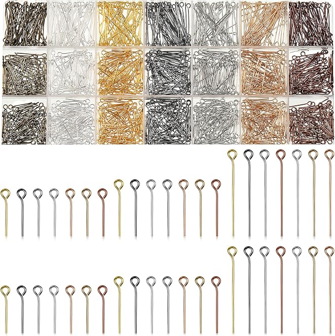 Junkin 1400 Pcs Eye Pins Mix Jewelry Findings 0.63 * 0.79 * 1.18 in Open Eye by Junkin