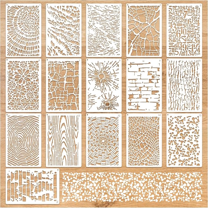 16 Pieces Stencils for Painting, Abstract Texture Mixed Media Art Supplies - Image 8