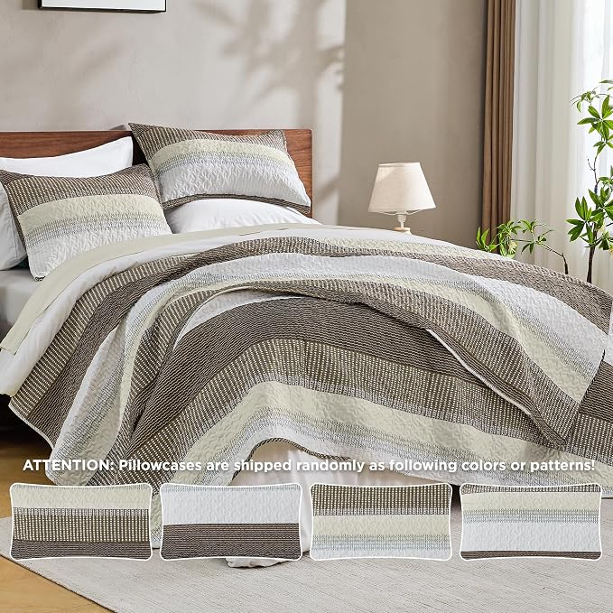 Andency California King Quilt Set Mocha Brown, 3 Pieces Ultra Soft Lightweight - Image 3