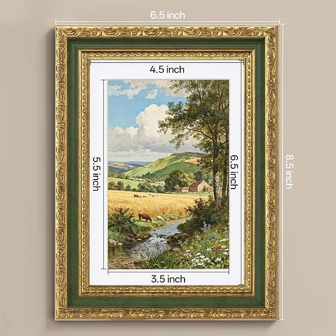 eletecpro 5x7 Vintage Picture Frame, Glass Cover, Light Green, Horizontal or - Image 3