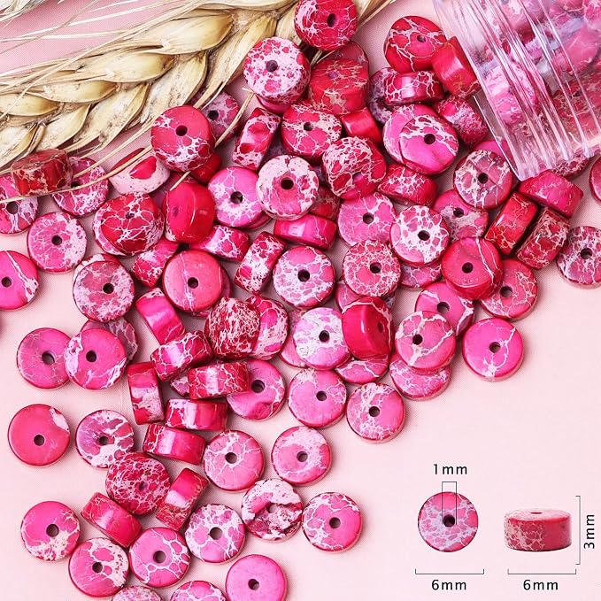 Natural Stone Heishi Beads for Necklace Making, 4 mm x 6 mm Small Flat Round - Image 6