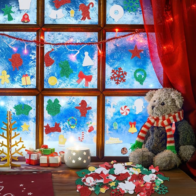 Coopay 600 Pcs Christmas Foam Stickers, Self-Adhesive Glitter Foam Stickers - Image 2