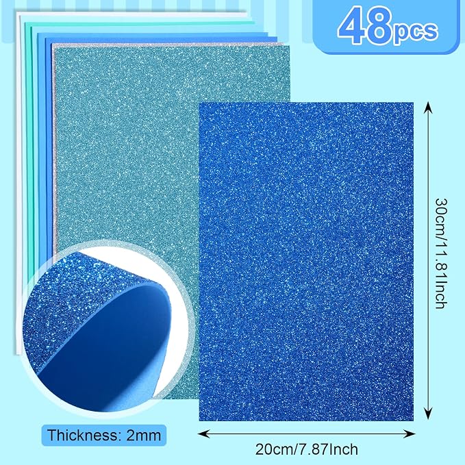 Feifeiya 48 Pcs Blue Foam Sheets 8 x 12 Inch, 36 Regular EVA Foam Sheets 12 - Image 2