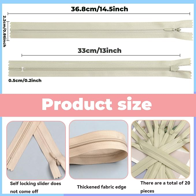 YAKA 20pcs Beige Nylon Invisible Zippers Tailor Sewing Tools Garment - Image 2