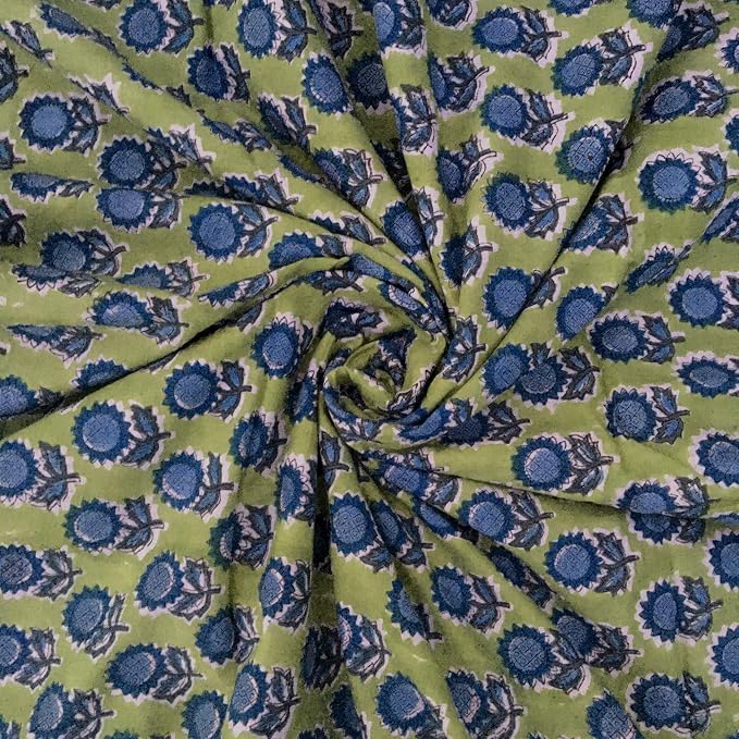 E-Tailor® Indian Ethnic 100% Cotton Voile Running Hand Block Print Natural by E-Tailor