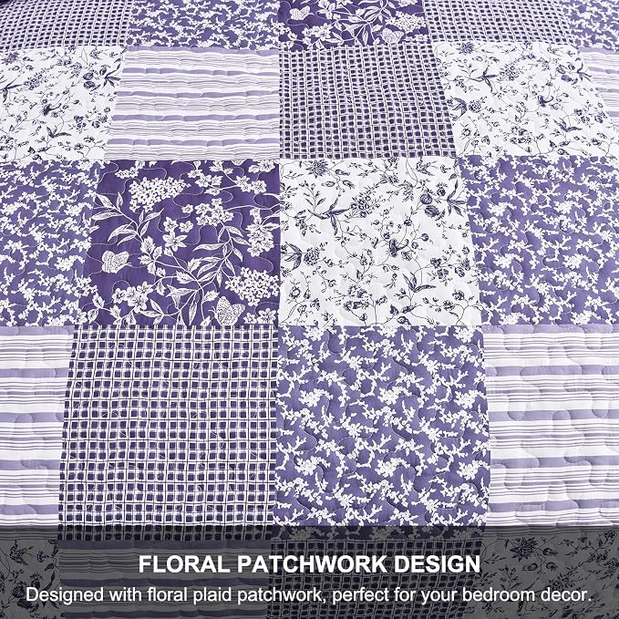 Mybedsoul Purple Quilt Set King Size Quilt Bedding Set Brown Plaid, 3 Pieces - Image 7