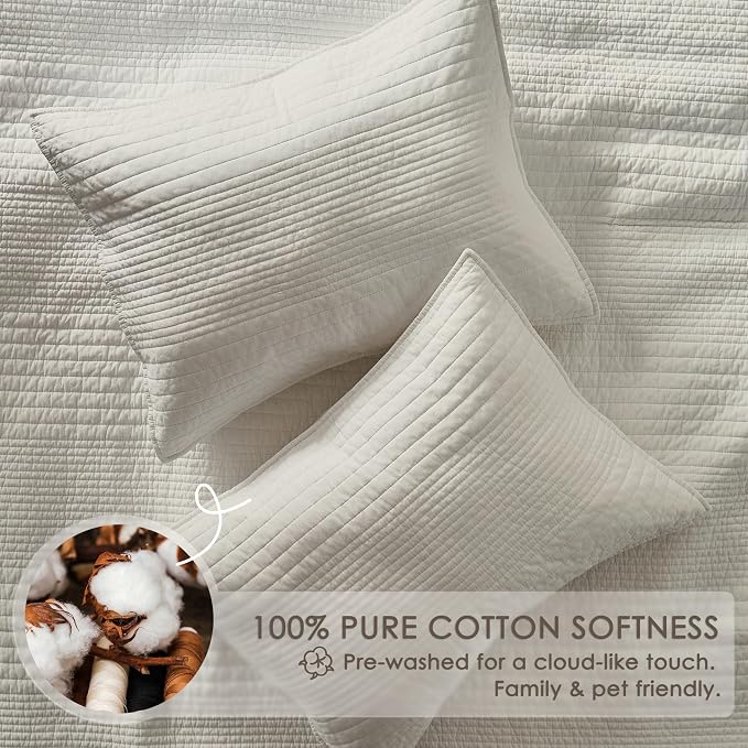 palassio Striped Beige 100% Cotton Quilt Twin Size Bedding Sets, Lightweight - Image 4