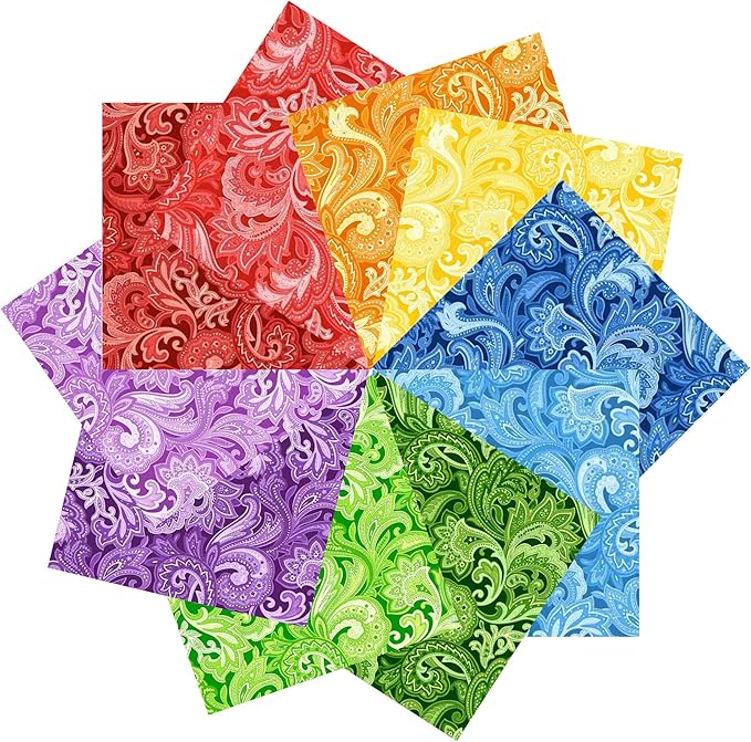 HANPATQUI 50PCS 10 x 10 inch Paisley Printed 100% Cotton Fat Quarters Fabric by HANPATQUI