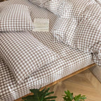 MooMee Gingham Duvet Cover Set 100% Washed Cotton Linen Like Textured - Image 9