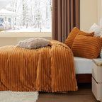BEDELITE Fleece Queen Comforter Set -Super Soft & Warm Fluffy Rust Orange - Image 4