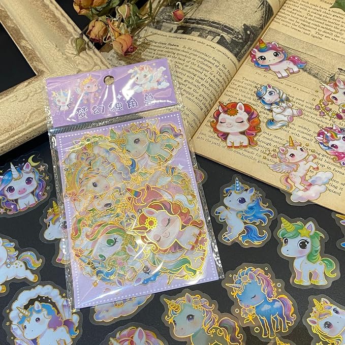 50Pcs Clear Gold Stamp Unicorn Stickers - Image 5