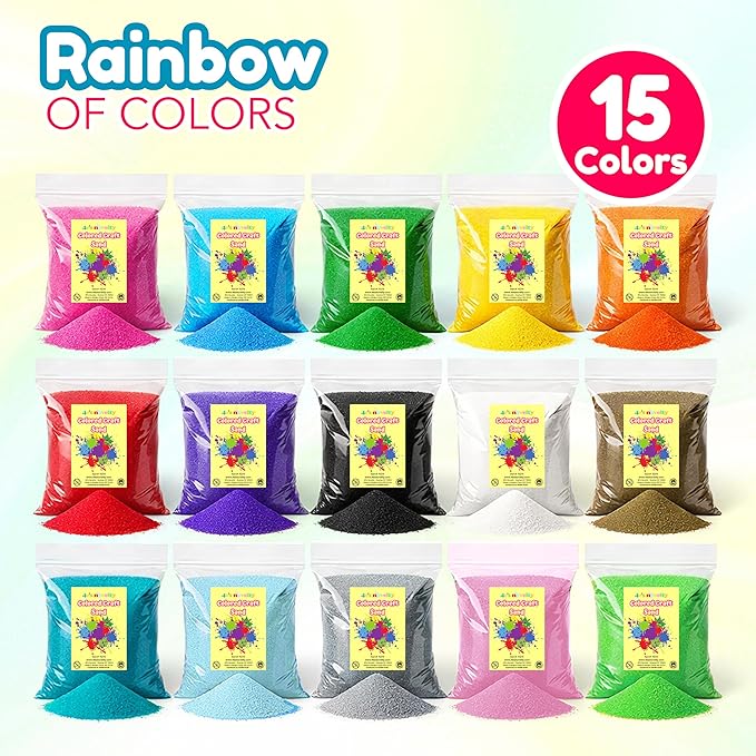 4E's Novelty 12 Lbs Colored Craft Sand -15 Colors, 0.8 lb Bags, Non-Toxic Fine - Image 2