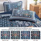 WONGS BEDDING Navy Blue Quilt Set Full Size, Bohemian Patchwork Bedspread - Image 5