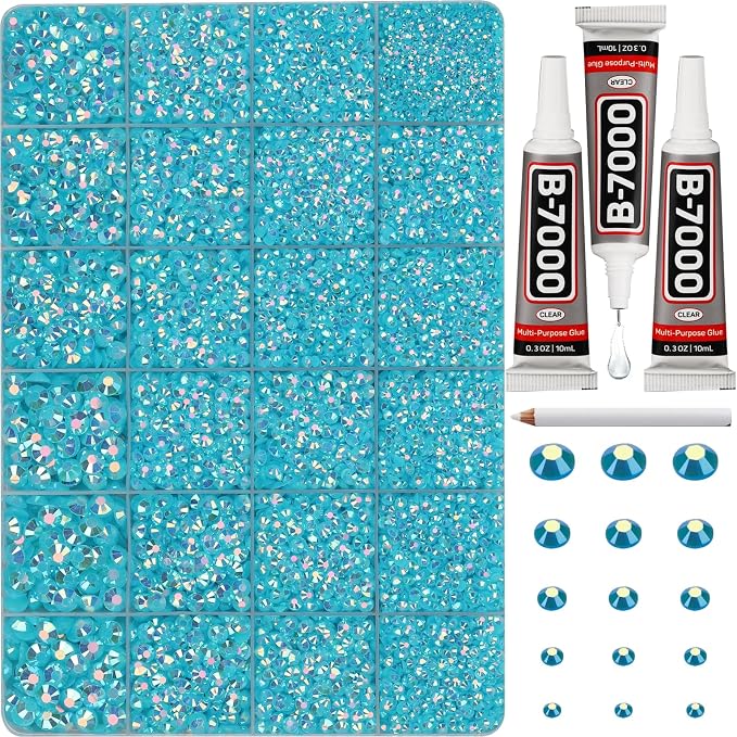 33000Pcs Turquoise Rhinestones for Bedazzling, Mix Sizes 2, 6mm Flatback Gems by Worthofbest