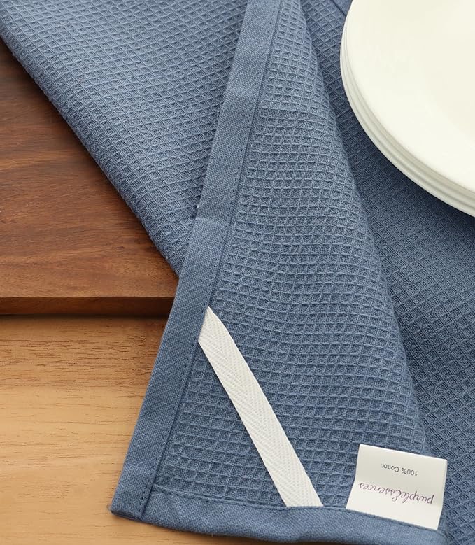 PurpleEssences Waffle Weave Kitchen Towel, 100% Cotton - 15 x 25 Inches, with Hanging Loop Ultra Soft Absorbent Quick Drying Dish Cloth, Tea and Hand Towels, 4 Pack - Fall Thanksgiving - Smoky Grey
