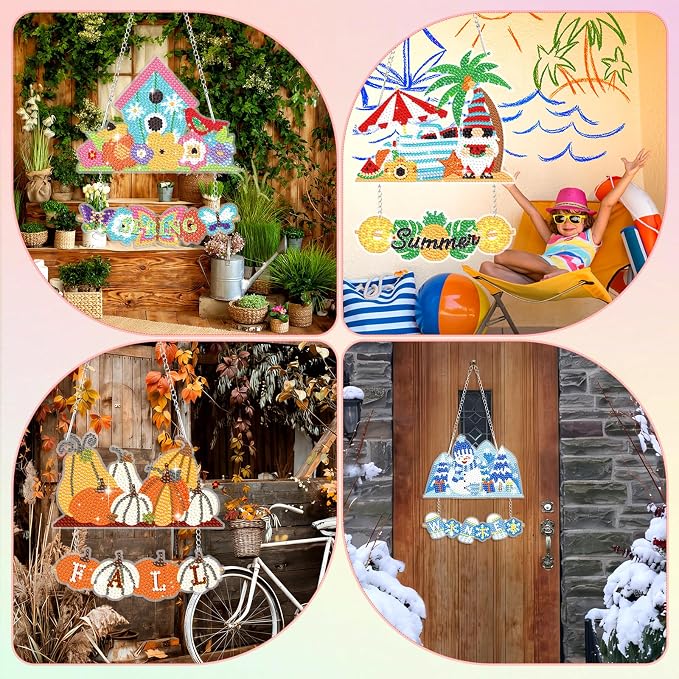 Cinnvoice 12 Pcs Summer Seasonal Diamond Art Hanging Ornament Kit - Image 6