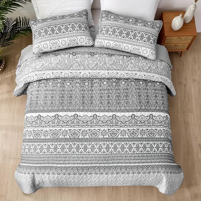 WONGS BEDDING Boho King Quilt Set, Lightweight Microfiber Bed Decor Bedspread - Image 7
