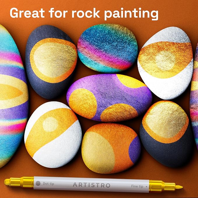 ARTISTRO 5 Gold Dual-Tip Acrylic Paint Markers – Paint Pens Set - Image 7