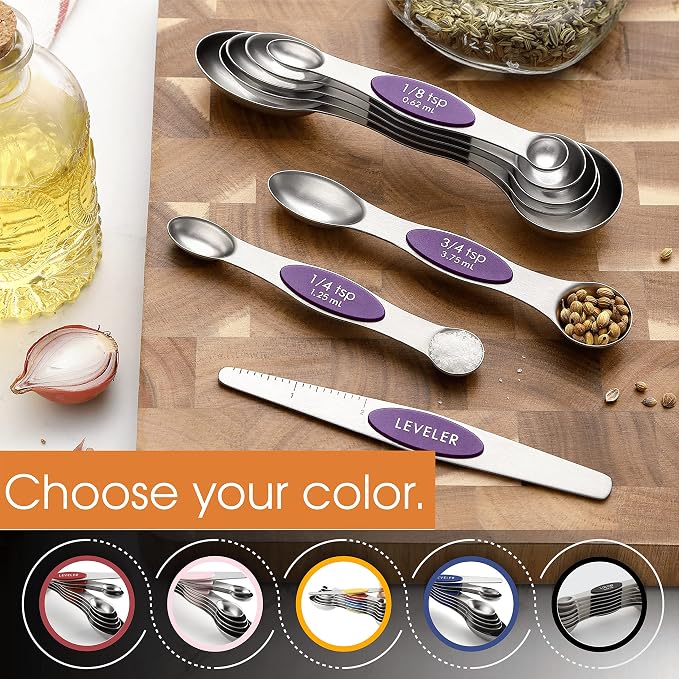 Spring Chef Purple Stainless Steel Magnetic Measuring Spoons Set of 8 - Image 6