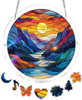 Acrylic Puzzle Suncatcher, Sunset Mountain Rive Sun Catcher by Unknown