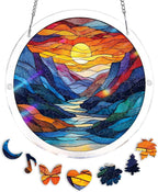 Acrylic Puzzle Suncatcher, Sunset Mountain Rive Sun Catcher by Unknown