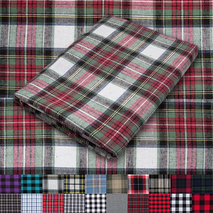 Pico Textiles 10 Yards Bolt Red Green White Tartan Plaid Flannel Fabric by PicoTextiles