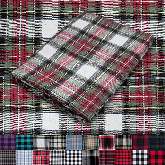 Pico Textiles 6 Yards Bolt Red Green White Tartan Plaid Flannel Fabric by PicoTextiles